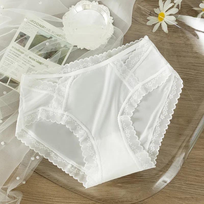 Sweet Sexy Briefs Women's Underwear Hollow Out Transparent Mesh Mid-Waist Breathable Panties