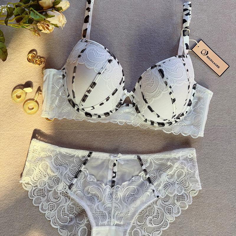 

Европа Сексуальный Пуш-ап Комплект Бюстгальтера Женское Кружево Вышивка Линжери Мода Леопардовый Принт Регулируемый Бретелька Бюстгальтер Чашка DE Большой Размер Нижнее Белье 90d белый