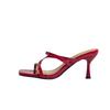 Red Square Head Slippers Women Wear Exquisite Fairy Style 2025 Summer New Cat Heel 77cm Fine Heel Temperament Sandals