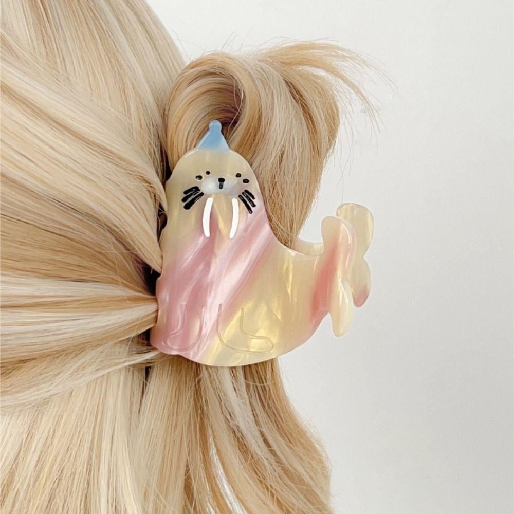 Lovely Ocean Animal Shark Clip Geometry Creative Hair Claw Creative Seal Acetate Hair Clip  Daily