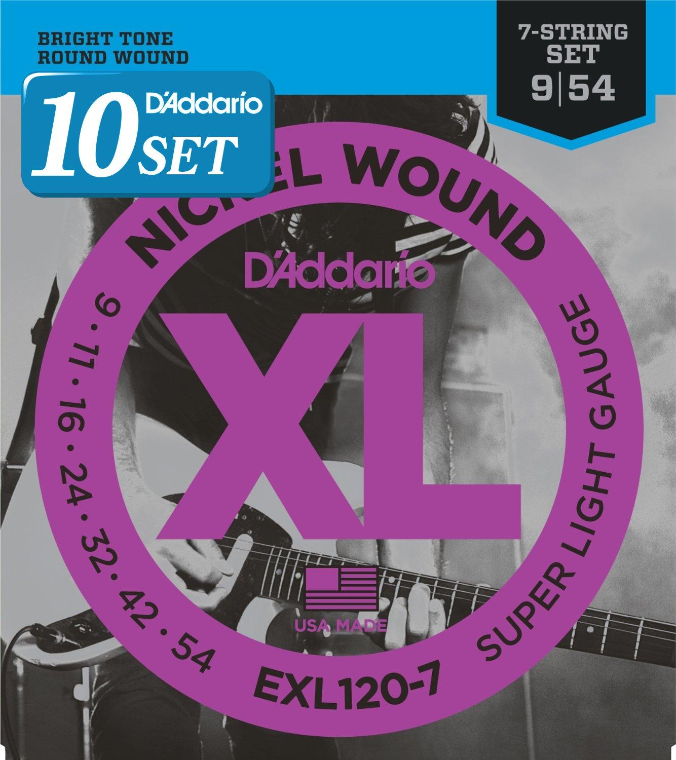 

Super Light XL Nickel Pack of D Addario Strings, .009-.054, 7-String, 10, EXL120-7