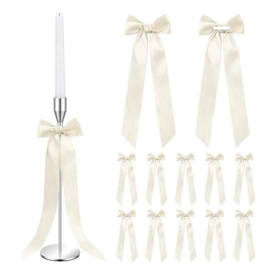 12 шт. Прикраси-бантики для свічників 13 дюймів Самоклеючий великий бант зі стрічки для свічника, подарункової упаковки, весільного столу, центральні елементи