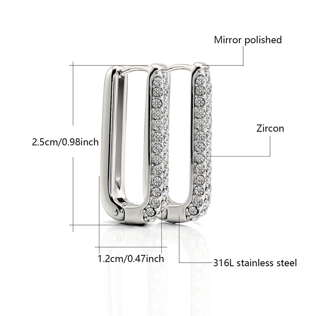 Boucles d'oreilles Huggies Rectangulaires Brillantes en Zircon Plaqué Or Bijoux Boucles d'oreilles en Acier Inoxydable pour Cadeau de Saint-Valentin