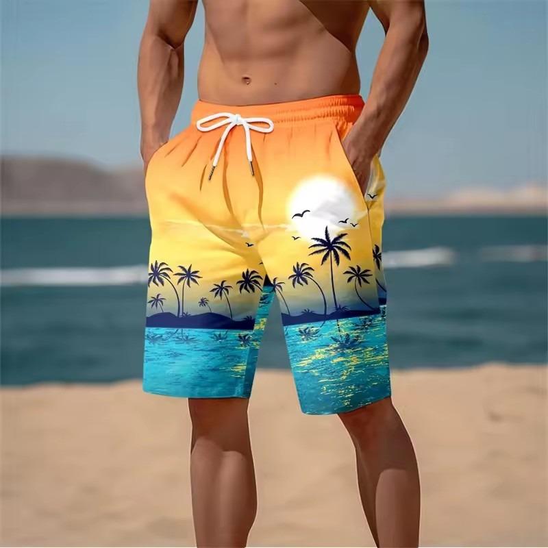 Verano Nuevo Harajuku 3D Impresión Cocoteros Pantalones Cortos de Playa Gráfico Palmera Pantalones Cortos de Baño para Hombre Hawaiano Cool
