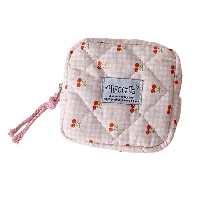Cherries Decoration Sanitary Pad Storage Bag Water Resistant Practical Polyester Organizer For Travel Cosmetic