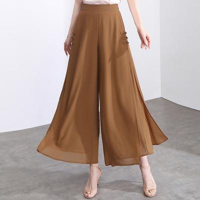 Pantalon d'été pour femmes, couleur unie, taille haute, ample, en mousseline, tempérament élégant, drapé, pantalon neuf minutes, pantalon ouvert à jambes larges