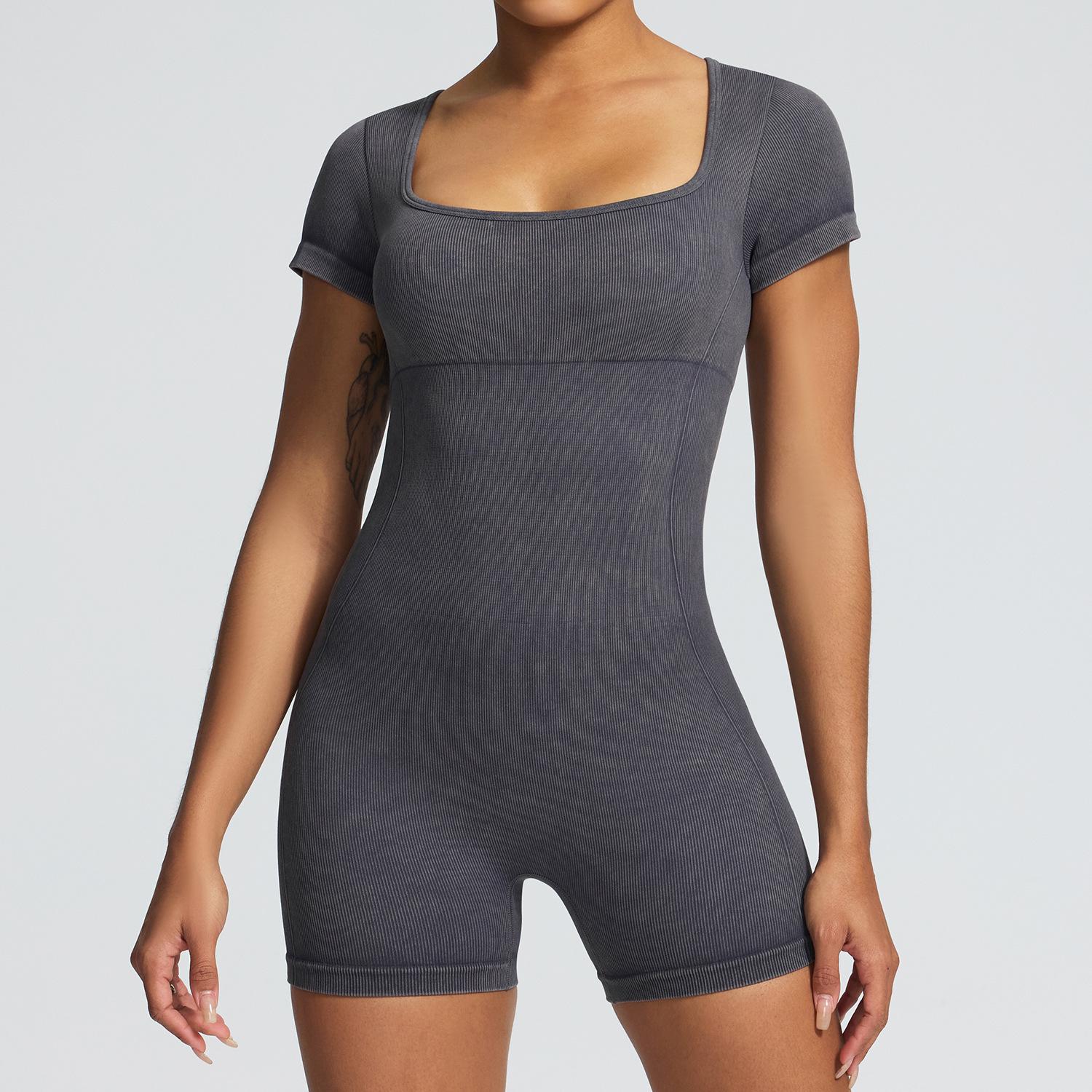 

Женский бесшовный боди для йоги с коротким рукавом на лето: Плотная посадка с контролем живота Medium