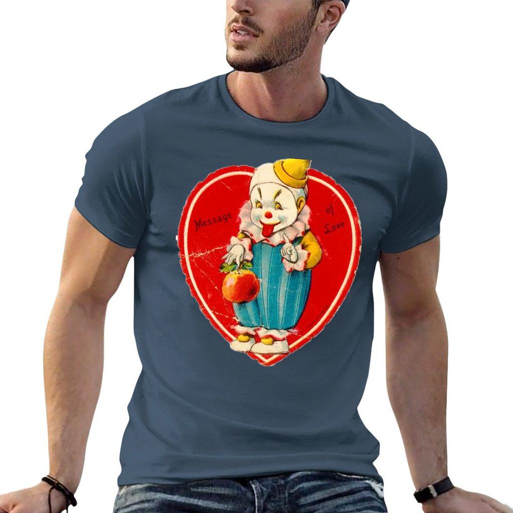 Vintage Valentine Evil Clown Tshirt Festival Casual Short Sleeve