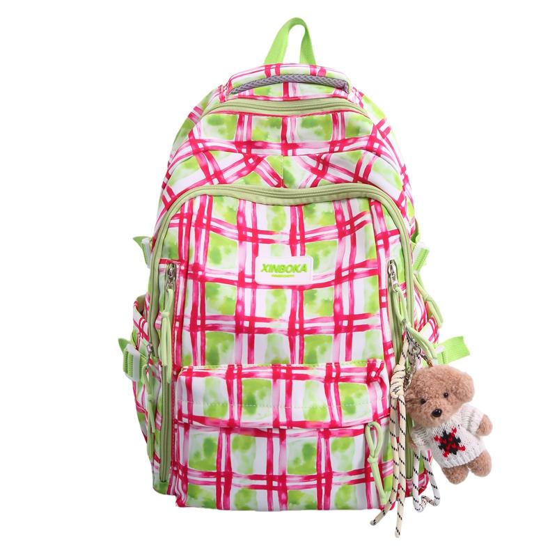 

Женский легкий школьный рюкзак для студентов большой вместимости с цветными блоками красный/зелёный