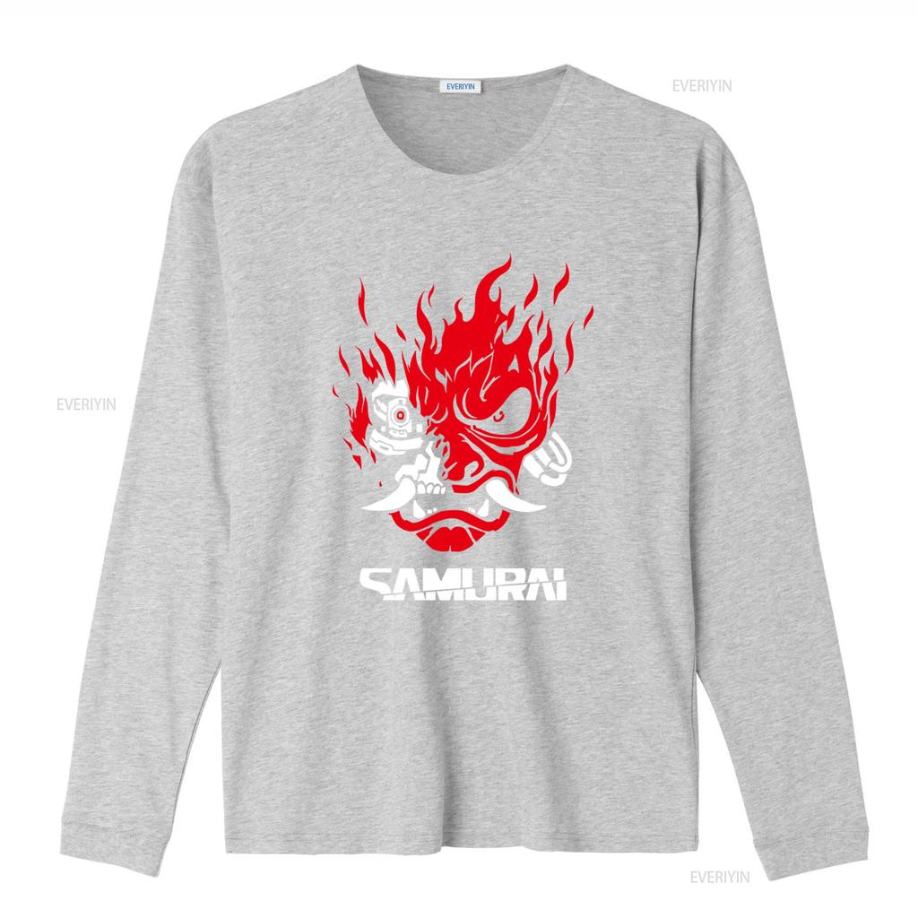 Samurai Japanese Style Gaming 2077 Art T Shirt Cool Flame Design vintage Washed designer clothes fashion Soft Unisex