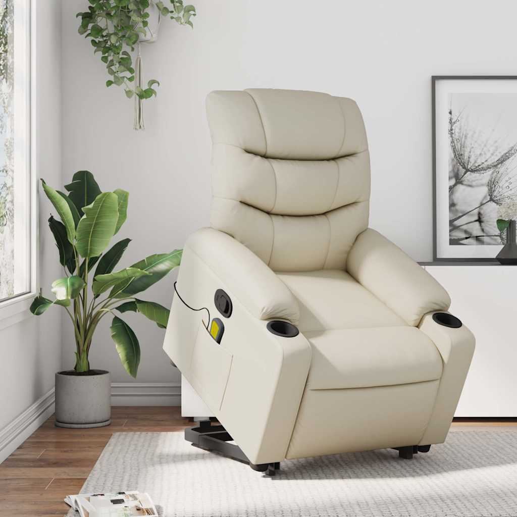 Massage Recliner with Rising Function Cream Faux Leather