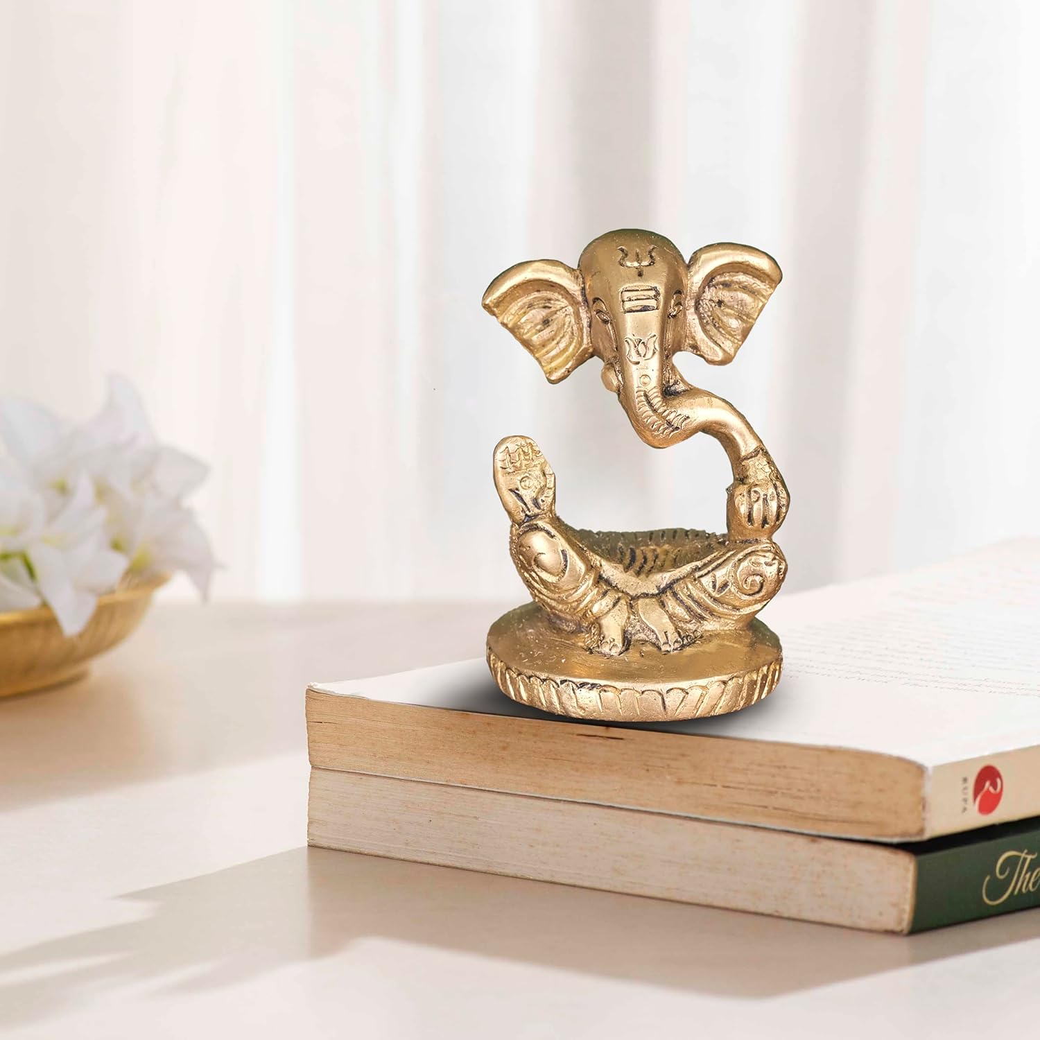 100% Pure Brass Lord Ganesha Idol, Ganesh Ganpati Bappa Idol Home Decor - 6.8cm