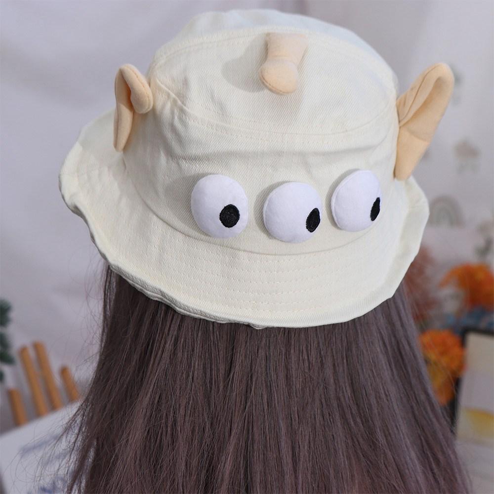 Foldable Three Eyes Bucket Hats Sunscreen Large Brim Big Ear Fisherman Hat Lightweight Breathable Cartoon Sun Hat Outdoor