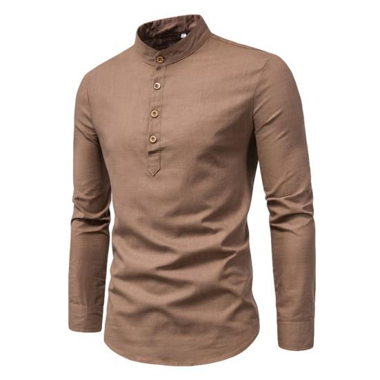 

Мужская деловая рубашка Slim Fit с воротником-стойкой Легкие дышащие стильные мужские рубашки с длинным рукавом M коричневый