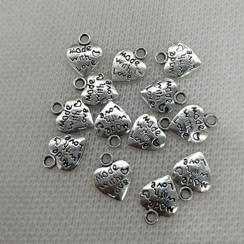 60ks Srdíčkový přívěsek Vyrobeno s láskou 12x10mm Tibetská starožitná stříbrná barva Přívěsky Výroba šperků DIY Ručně vyráběné řemeslo