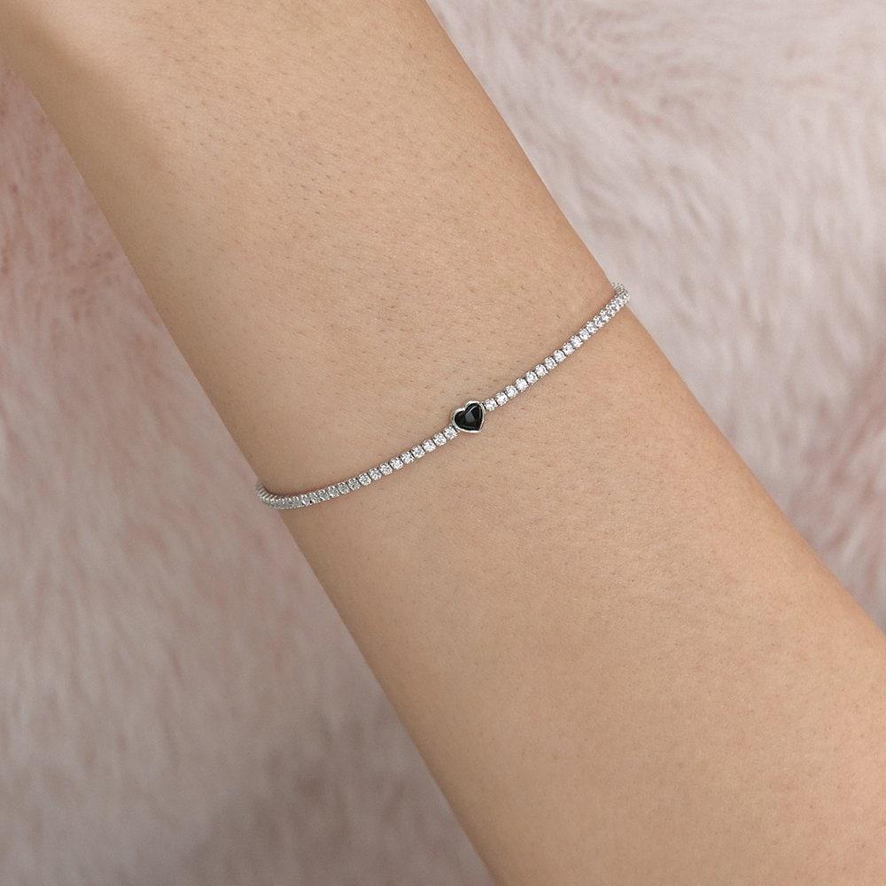 Essence Silver (W) Tennis Heart Bracelet Onyx New Hl4B46403W9185