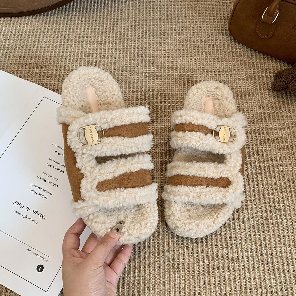 Queen Fan Black Retro Thick-bottomed Fluffy Slippers Women's Outwear 2025 New Autumn and Winter Non-slip Versatile One-word Drop