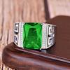 Domineering Hollow Pattern Emerald Ring Green Zirconia Asscher Rectangular