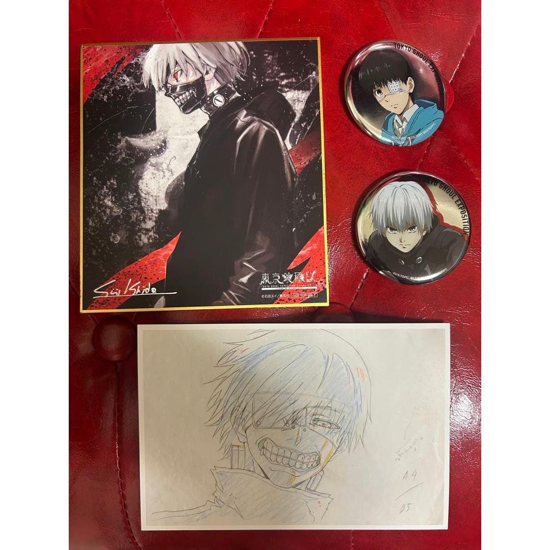 Used Kaneki Ken Tokyo Ghoul EX Purchase Bonus Anime Original Postcard Can Badge Colored Paper Set