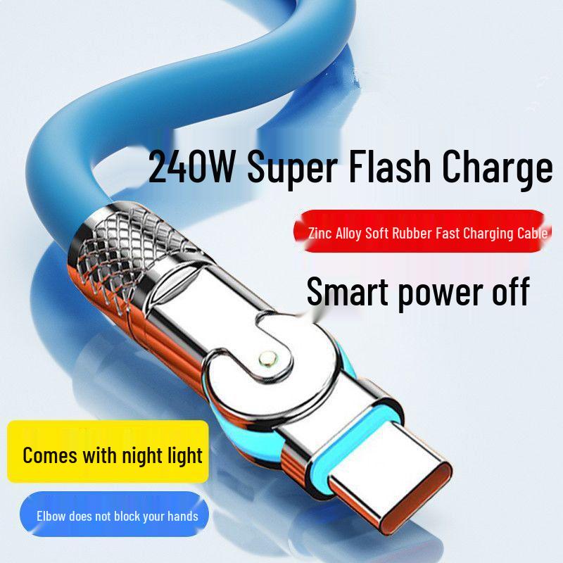 240W Rotatable Elbow Data Cable, Type-C for Fast Charging Huawei, Apple & Android Devices