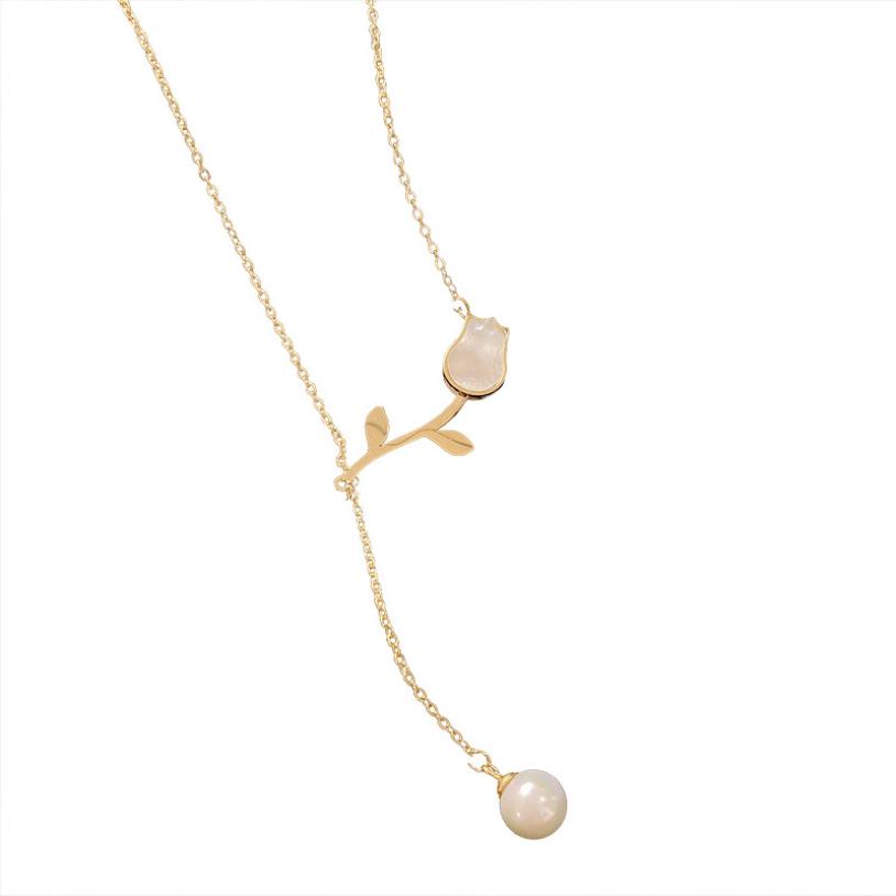 316L Stainless Steel New Fashion Upscale Jewelry Shell Pearl Tassel vintage Tulip Charms Chain Choker Necklace Pendant For Women