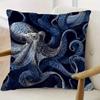 1pc Navy Blue Octopus Tentacle Pillowcase, Soft and Comfortable Polyester Short Plush Fabric, Single-Sided Print, Pillow Insert Not Included, 44.96*44