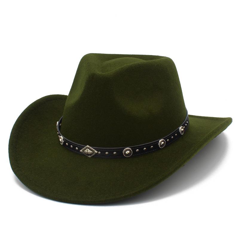 European and American Style Men and Women Couples Western Cowboy Hat Woolen Wide Brim Party Performance Hat Black Rivet Decorative Top Hat