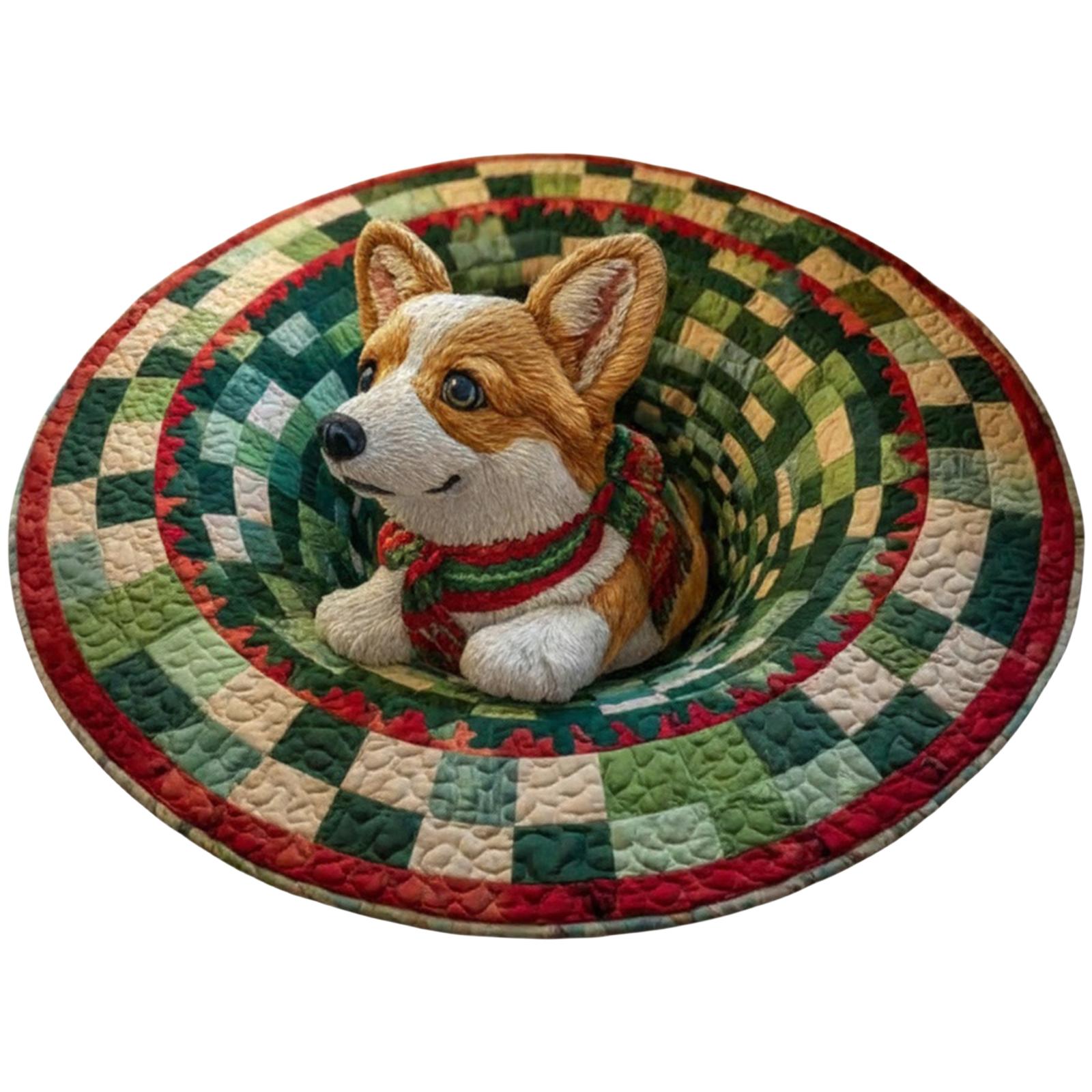 

40cm Christmas Decorations 3D Rug Round 3D Illusion Floor Mat Cute Christmas Rug for Holiday Living Room Bedroom Christmas Decor