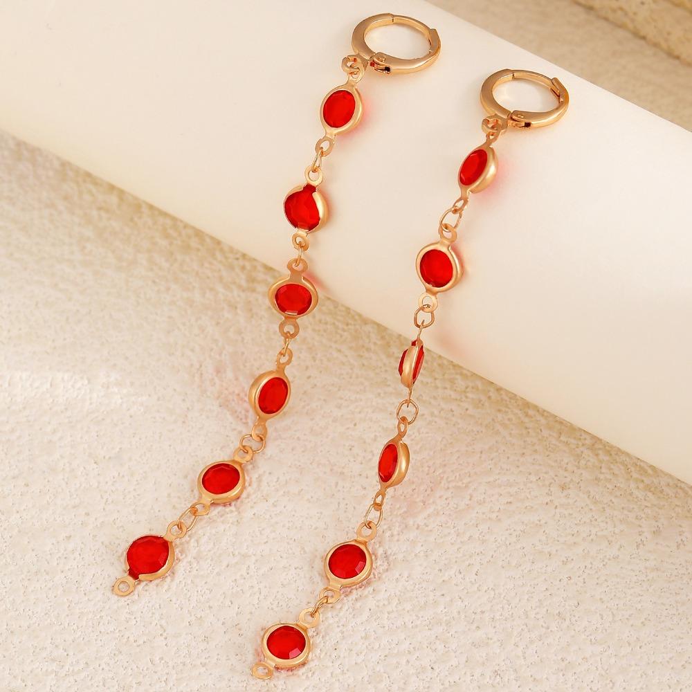 Copper Chain Rhinestone Earrings Colorful Rhinestone Long Tassel Earrings  Banquet Jewelry