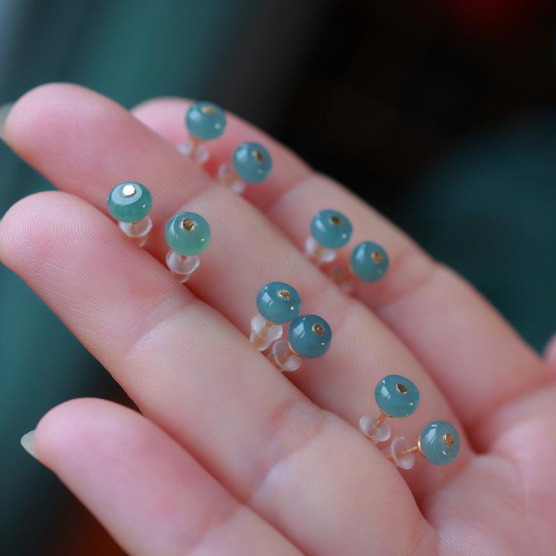 A-Grade Natural Jade Ice-Type Blue Water Stud Earrings with 14k Gold-Plated 925 Sterling Silver