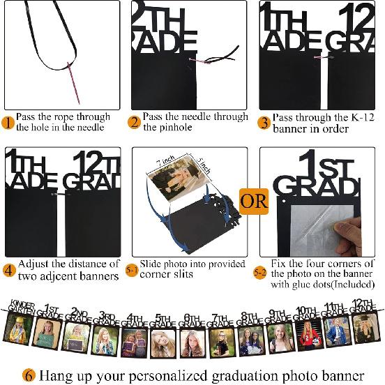 Graduation Decorations 2025 2026 5x7 Photo Banner for Class of 2025 Decorations K-12 Picture Banner for Senior 2025 High School Decor Graduation