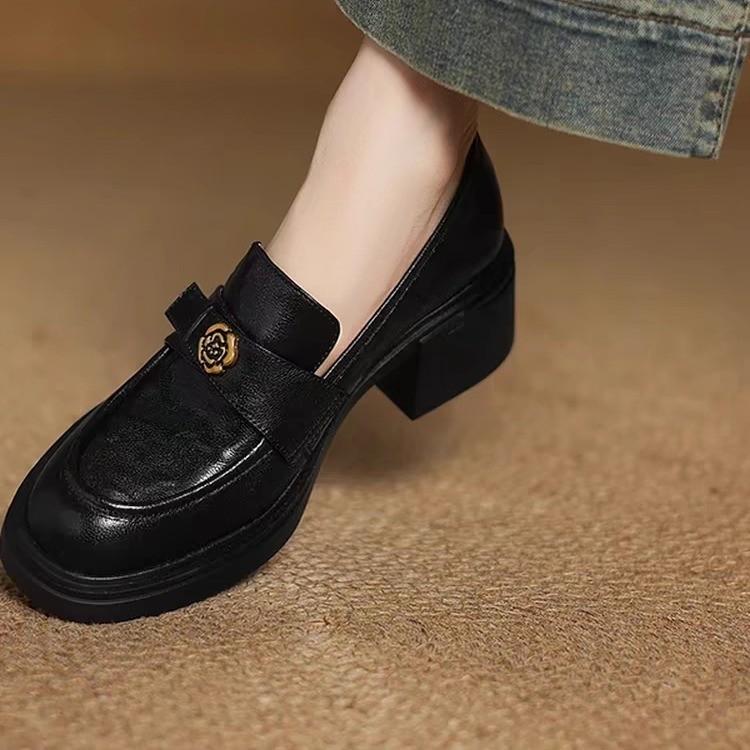 

Версия из овчины~ Новые ретро лоферы на толстом каблуке, женские туфли-однопедальки с круглым носком, кожаные туфли на каждый день 40 чёрный