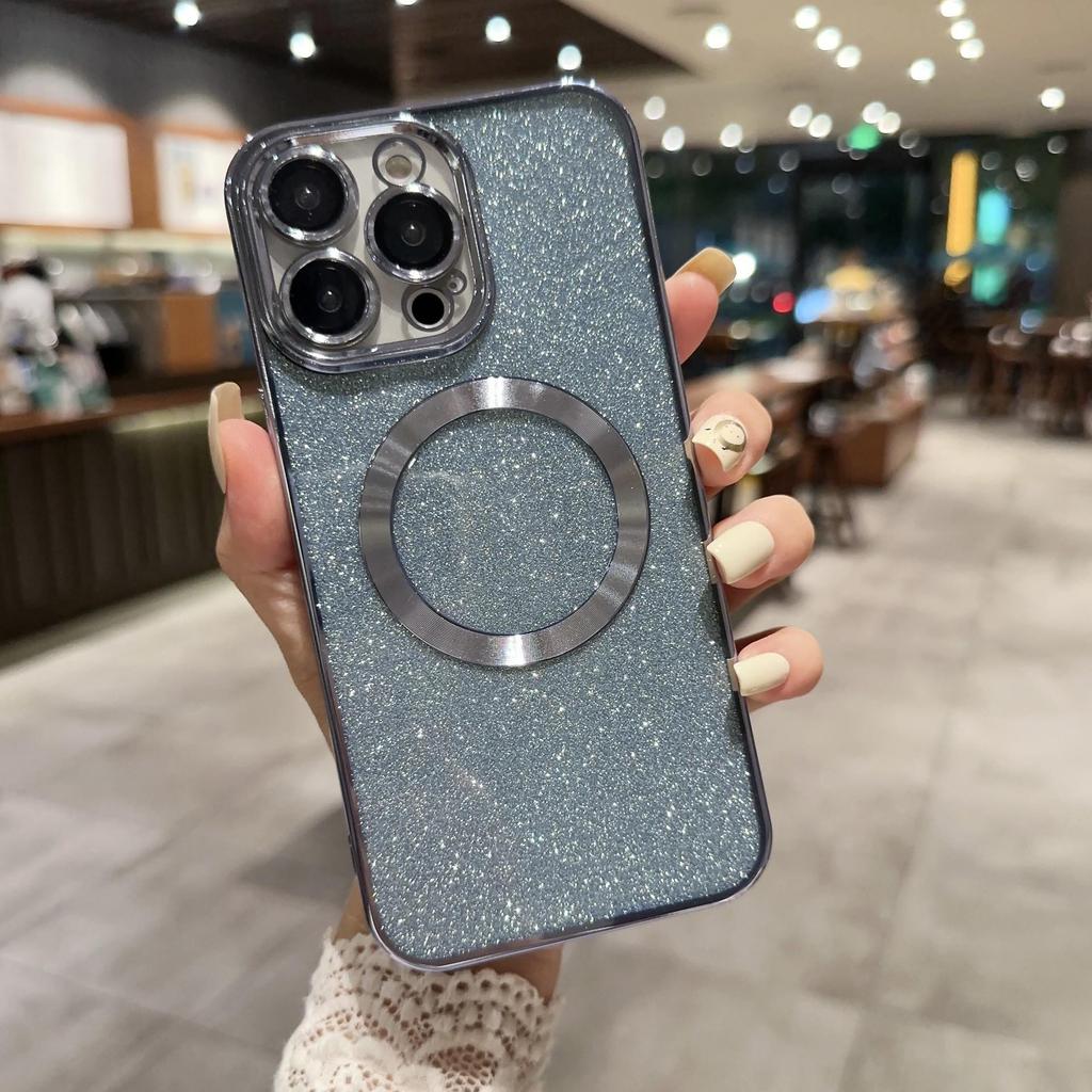 iPhone 16 Dustproof Glitter Electroplated CD Pattern Magnetic Soft Case for Apple 15 Pro and 17