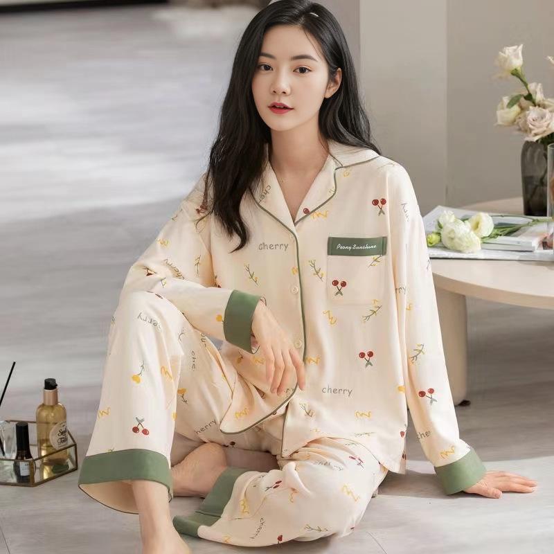 Pajamas Women's Spring and Autumn 100% Pure Cotton Long-sleeved Thin 1011 New Spring and Summer High-end Loungewear Set