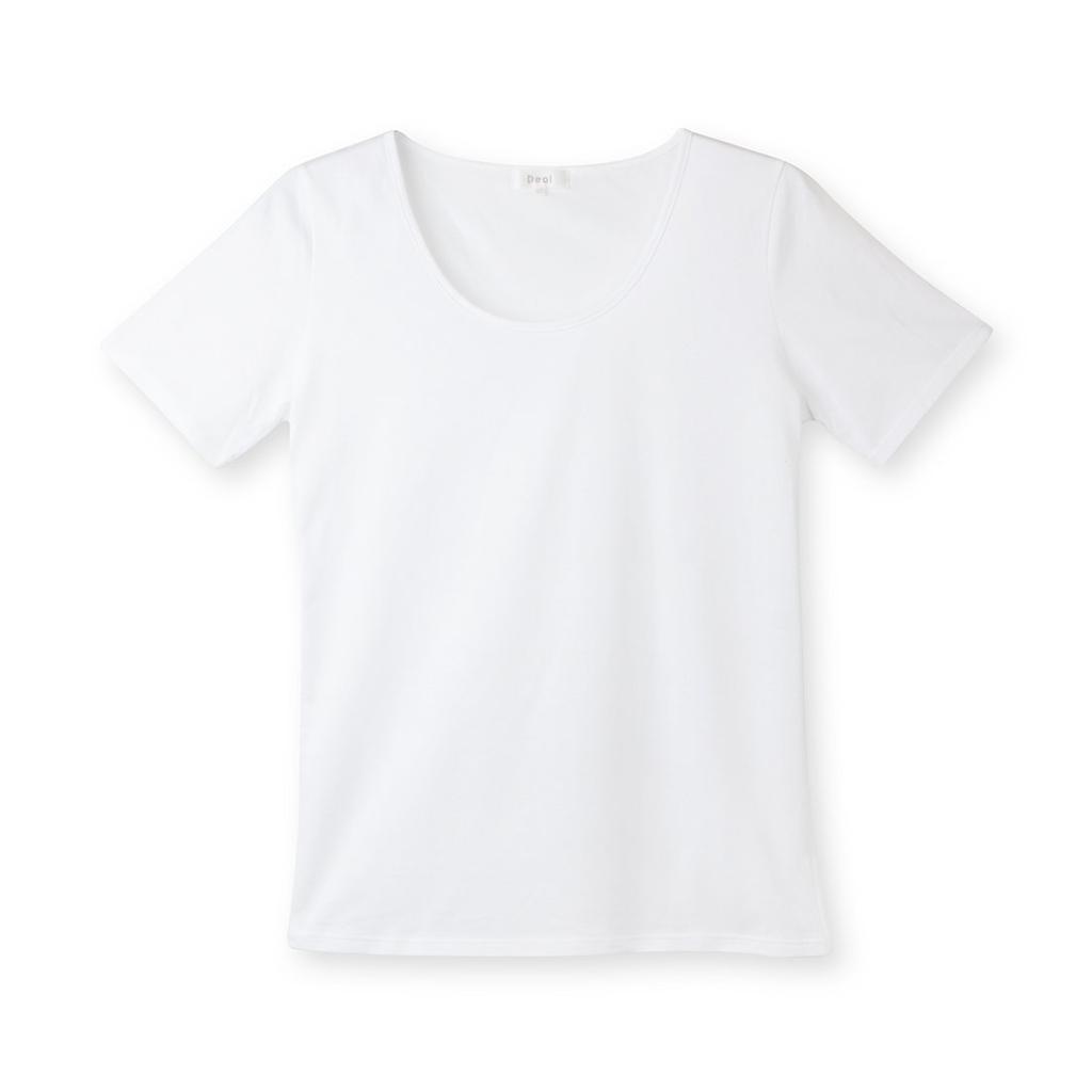 Deol Deodorizing with Eliminates Body Sweat and Underarm Deol Made in Cotton Jersey Knit Inner Size Women's U-Neck T-Shirt (White) Booklet. Odor,