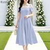 ZANZEA Women Patchwork Casual Turn Down Collar Elegant Short Sleeve Dress