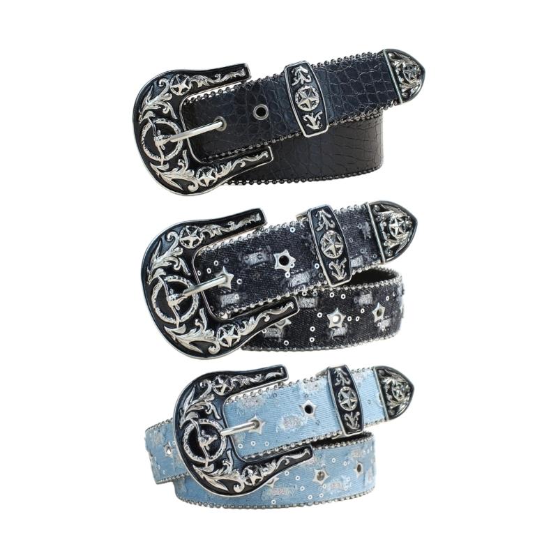 Cintura da Donna Punk Rock Edgy per Jeans Fibbie Charms Pelle PU Cinturino Regolabile