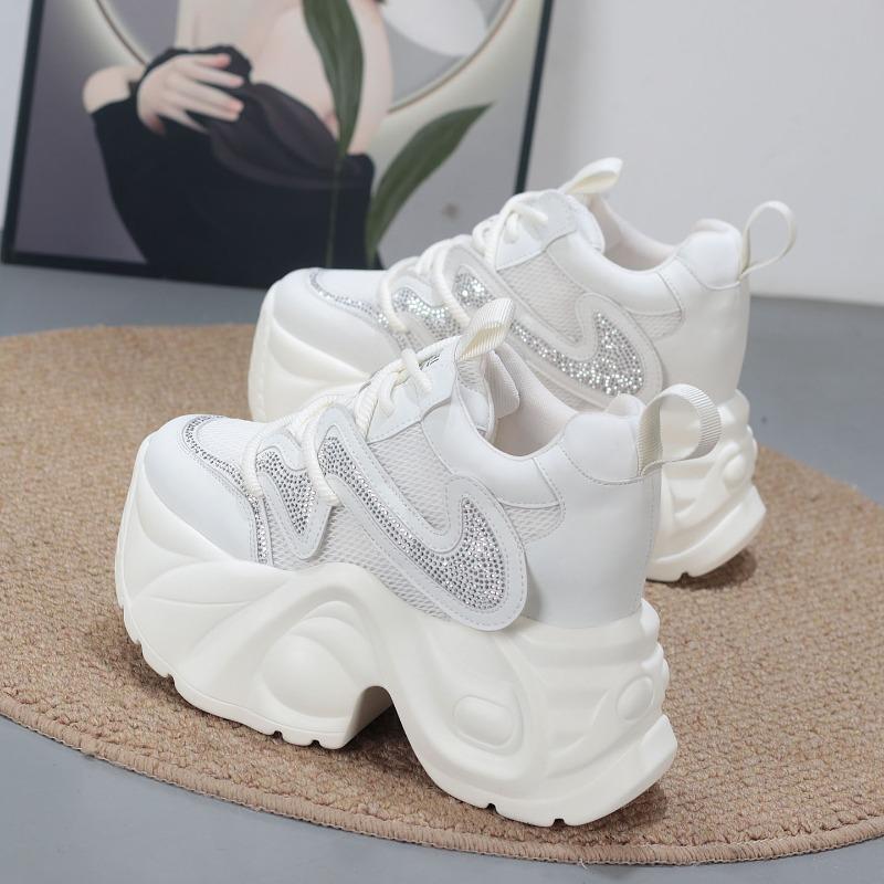 Fashion 12CM Microfiber Leather Chunky Sneaker Loafer Spring Autumn Platform Wedge Vulcanize Vulcanize High Bran Women Shoes 34-39