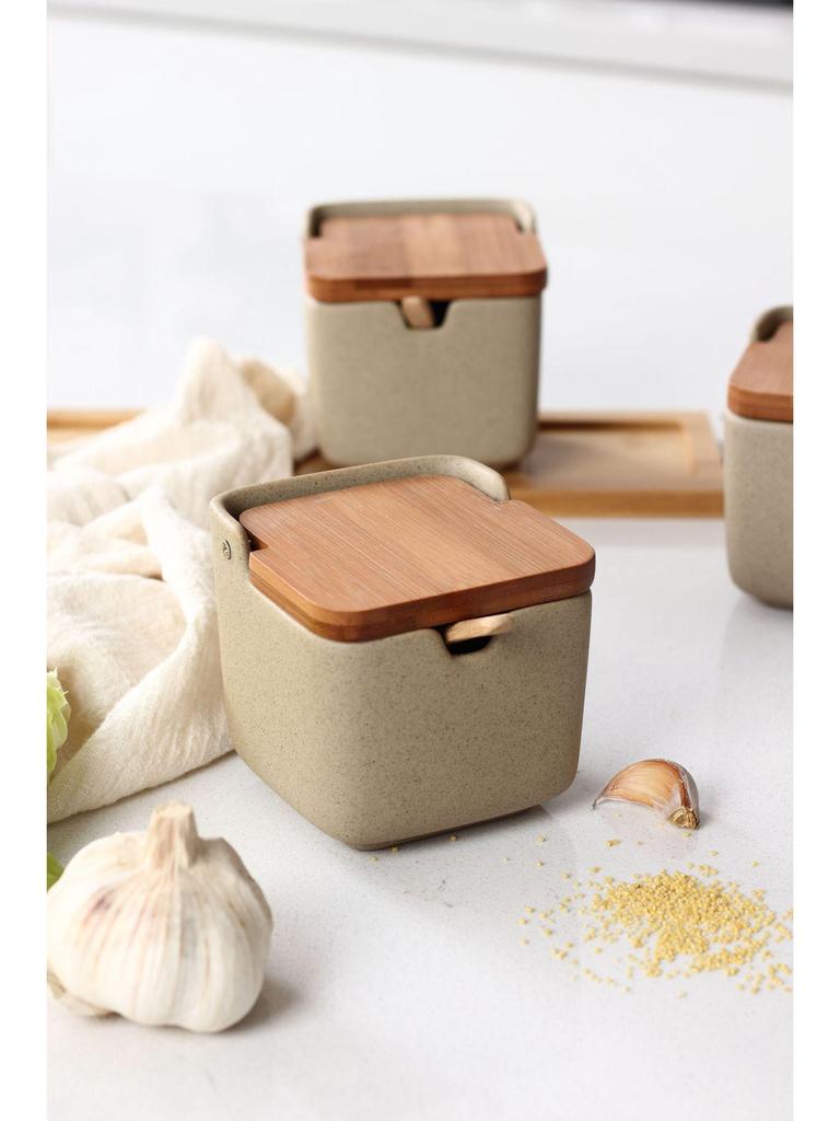 Japanese Ceramic Seasoning Jar Set with Bamboo Lids - Home & Restaurant Use