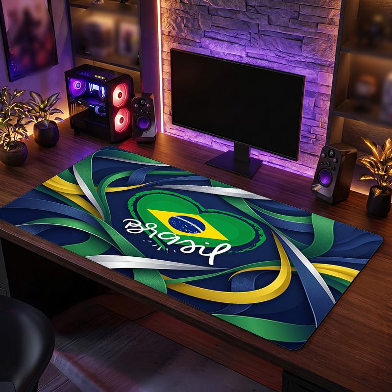 Brazil Football Crest Mouse Pad, Extended Non Slip Rubber Desk Mat for Gaming Office Laptop Fan Gift