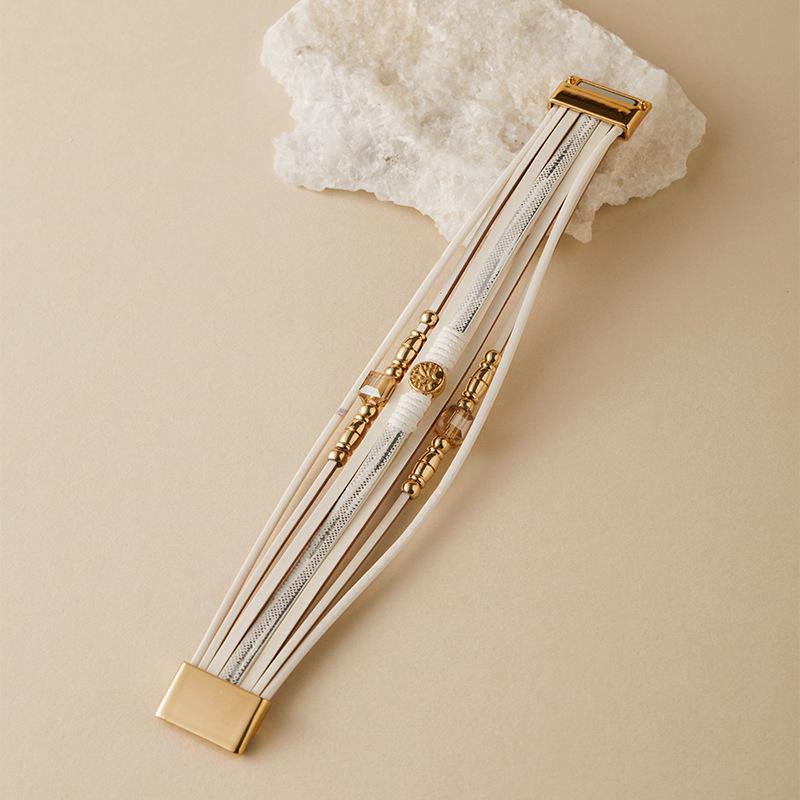 Brățară din piele cu mărgele pentru femei, lanț gros, multistrat, înfășurat, brățări late, accesorii de bijuterii pentru petrecere