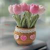 Handcrafted Crochet Tulips In Pot Dashboard Ornament Everlasting Fabric Flowers Bonsai Arrangement Vehicle Decor Accessory Handmade Yarn Potted