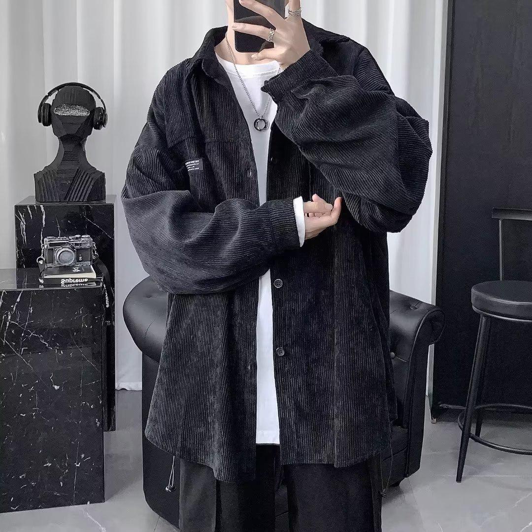 

Мужская черная вельветовая зимняя куртка на вельветовой подкладке: Теплая, Красивая, Ретро-повседневная рубашка Medium чёрный