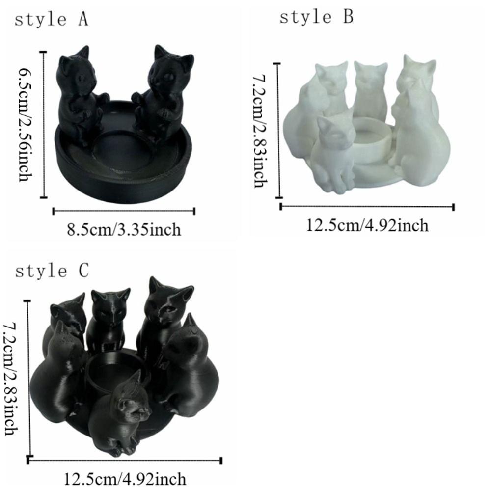 Espace Méditation Chat de Dessin Animé Porte-Bougies Forme Anneau Mignon Bougeoir Imprimé 3D Ornement Chaton Noir Décoratif Bureau