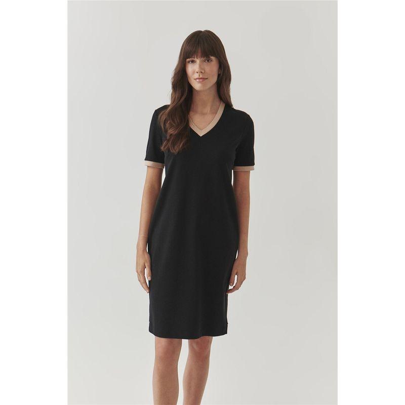 

Foreign Trade Original Order Tail Goods Comfortable Cotton Summer Short sleeve Simple Pocket Color Matching V-neck High Sense Dress Black M