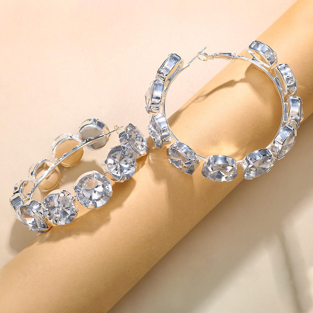 Stonefans Große Strass-Creolen für Damen Geschenk Mode Kristall-Ohrringe Schmuckzubehör