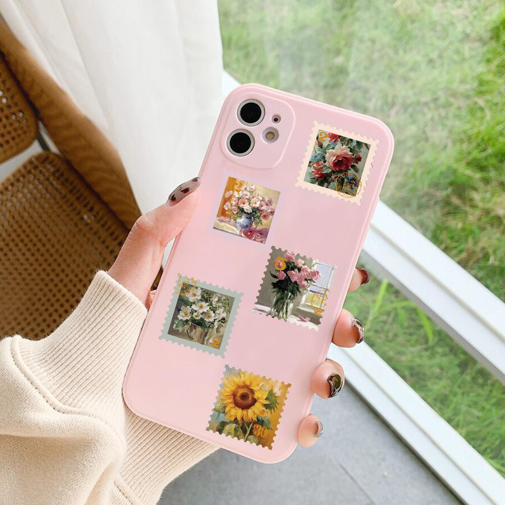 50pcs Flower Style Stamp Stickers Aesthetic Artistic Decals For Phone Notebook Laptop Skateboard Guitar Waterproof Stickers