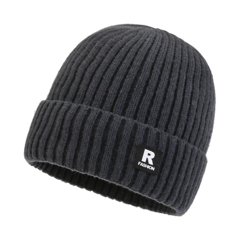 Knitted Hat For Men With Letter R Design Warm Windproof Winter Cap For Casual Style
