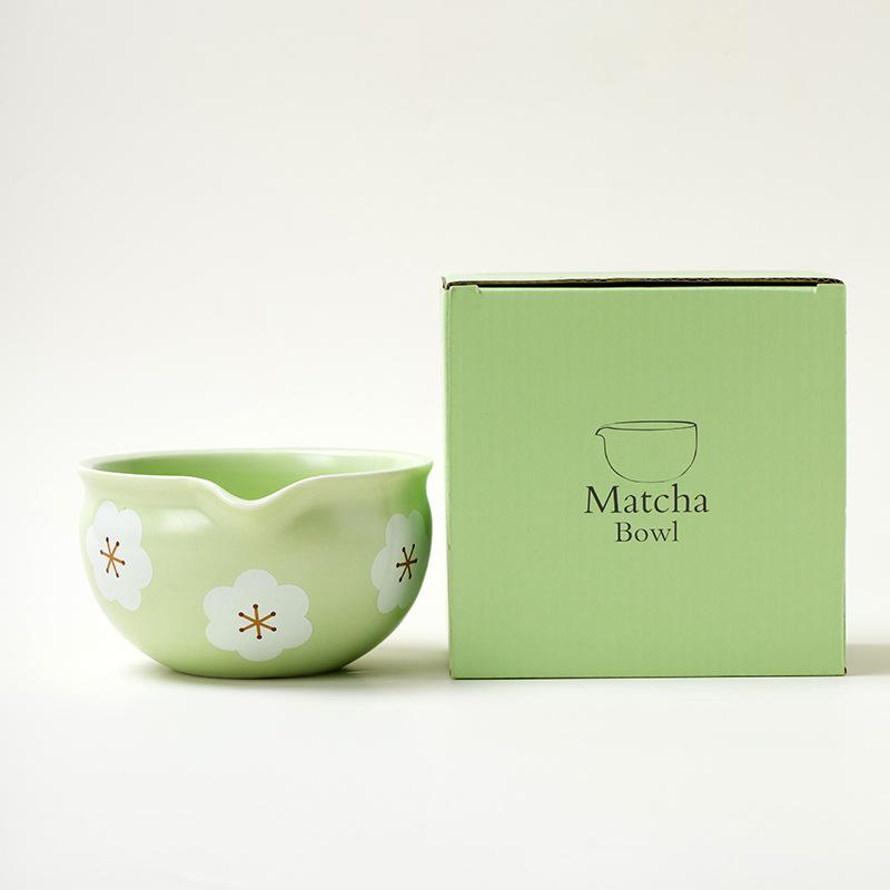 

BespritGift Matcha Set 1-2pc Japanese Matcha Tea Set Floral Chawan with Spout Matcha Whisk Bamboo Brush Ceramic Tea Gift Set