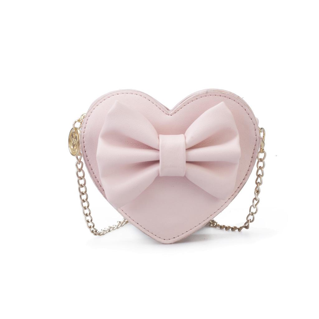 Fashionable Cute Mini Pu Shoulder Bag For Girls With Heart And Bowknot Elements